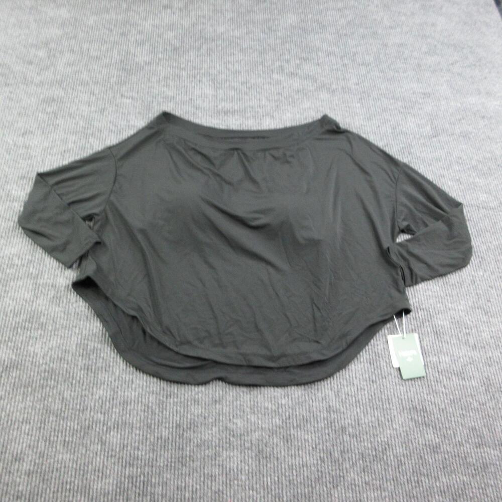 Halara Shirt Womens 2X Black Pullover Boat Neck Built-In Bra Activewear NWT